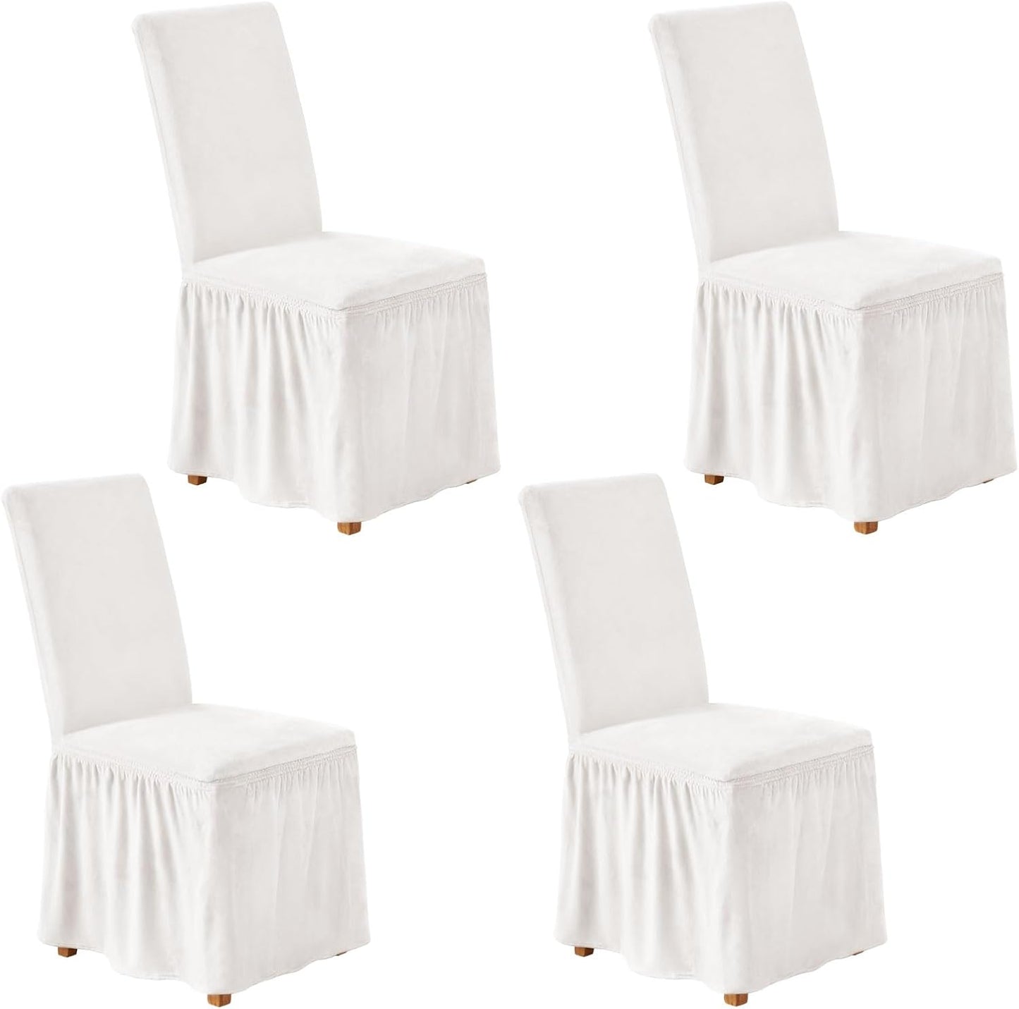 NICEEC Spandex Chair Covers for Dining Chairs Covers Set of 4 Removable Dining Room Chair Covers with Skirt Parson Chair Slipcovers Washable Chair Protector for Kitchen Party Banquet(Beige-Pink)