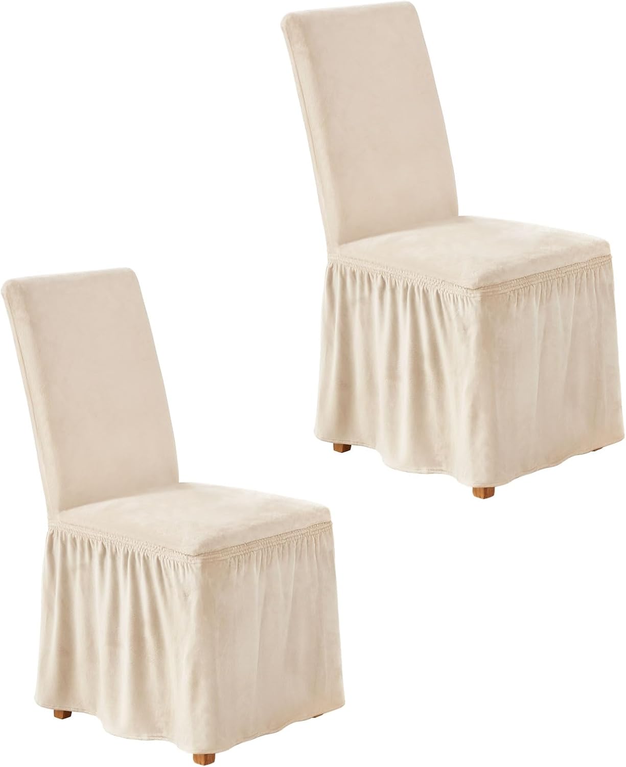 NICEEC Spandex Chair Covers for Dining Chairs Covers Set of 4 Removable Dining Room Chair Covers with Skirt Parson Chair Slipcovers Washable Chair Protector for Kitchen Party Banquet(Beige-Pink)