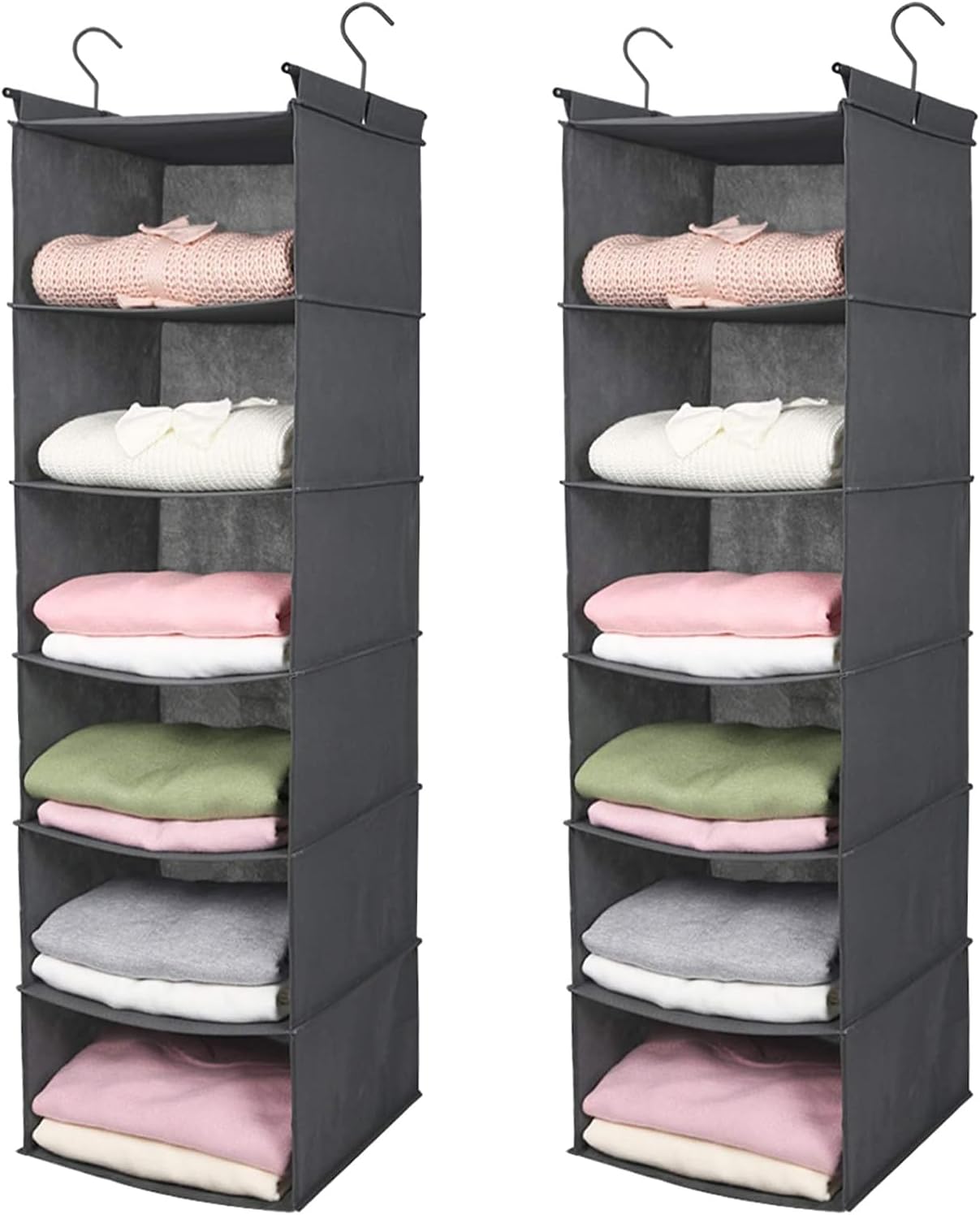 MAX Houser 6 Tier Shelf Hanging Closet Organizer, Closet Hanging Shelf with 2 Sturdy Hooks for Storage, Foldable (Grey)