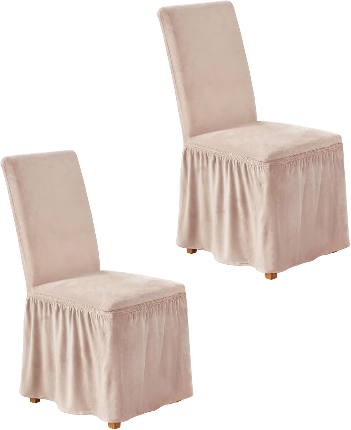 NICEEC Spandex Chair Covers for Dining Chairs Covers Set of 4 Removable Dining Room Chair Covers with Skirt Parson Chair Slipcovers Washable Chair Protector for Kitchen Party Banquet(Beige-Pink)