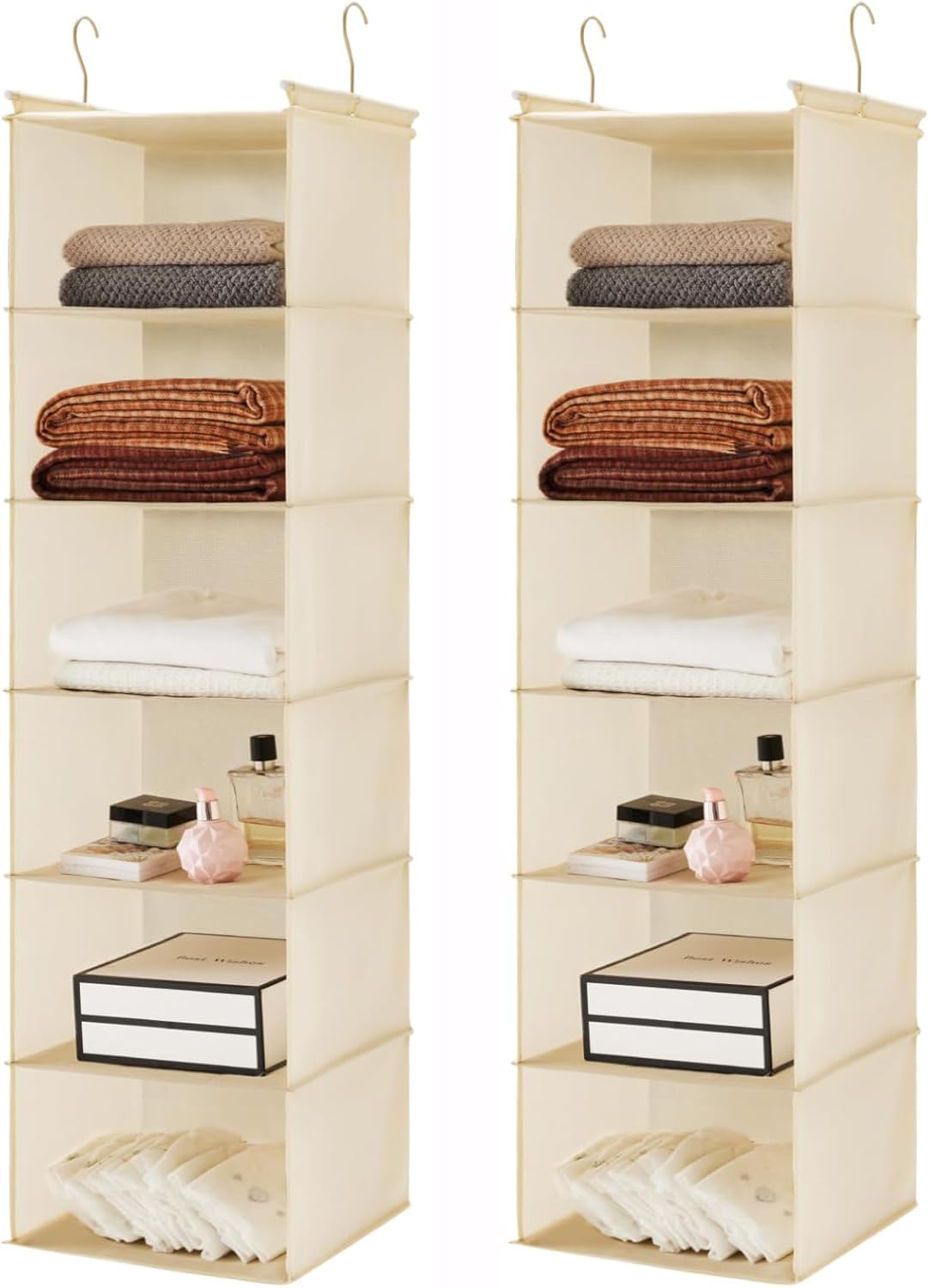 MAX Houser 6 Tier Shelf Hanging Closet Organizer, Closet Hanging Shelf with 2 Sturdy Hooks for Storage, Foldable (Grey)