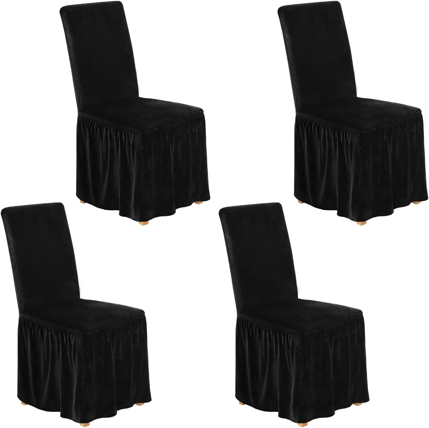 NICEEC Spandex Chair Covers for Dining Chairs Covers Set of 4 Removable Dining Room Chair Covers with Skirt Parson Chair Slipcovers Washable Chair Protector for Kitchen Party Banquet(Beige-Pink)