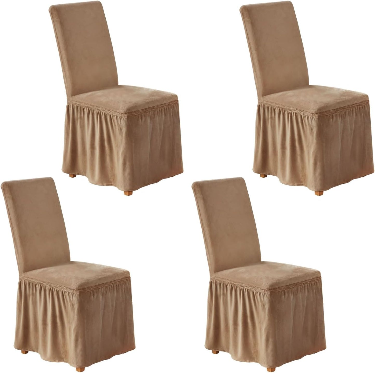 NICEEC Spandex Chair Covers for Dining Chairs Covers Set of 4 Removable Dining Room Chair Covers with Skirt Parson Chair Slipcovers Washable Chair Protector for Kitchen Party Banquet(Beige-Pink)