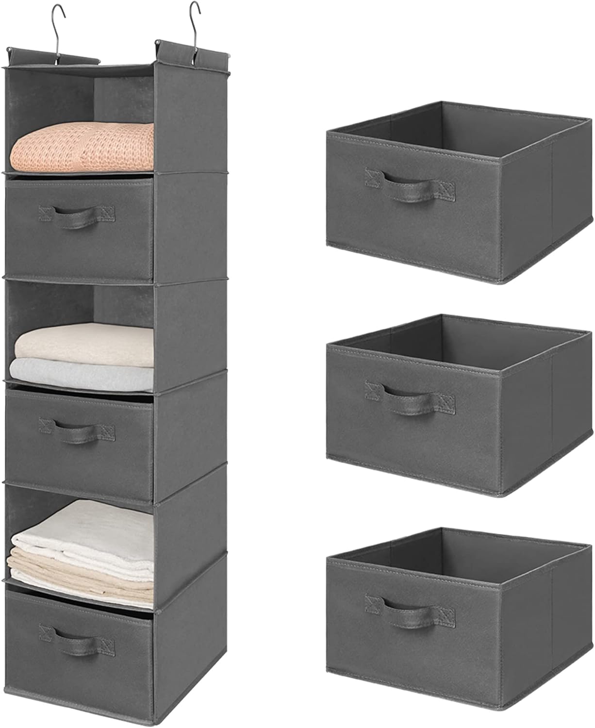 MAX Houser 6 Tier Shelf Hanging Closet Organizer, Closet Hanging Shelf with 2 Sturdy Hooks for Storage, Foldable (Grey)