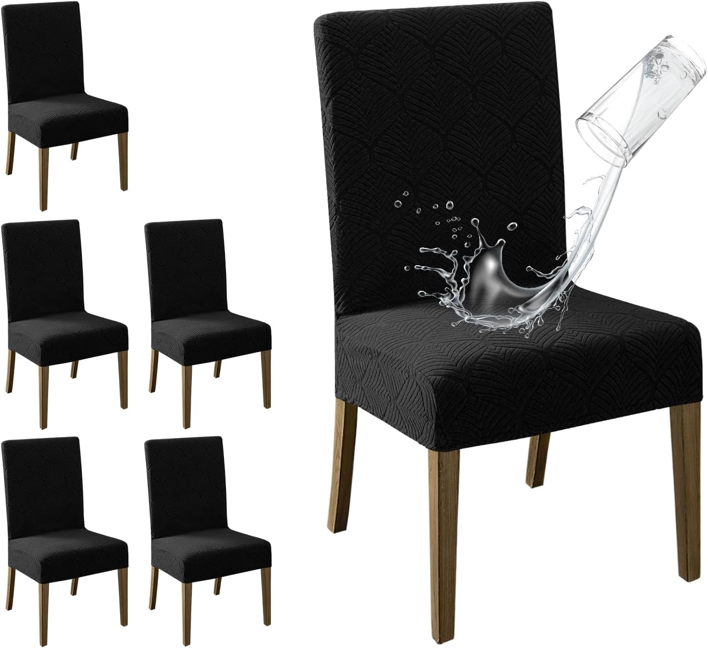 MOSAYT 100% Waterproof Dining Room Chair Covers Set of 6, Super Fit Stretch Jacquard Parson Chairs Slipcovers Removable Washable Chair Seat Protectors for Home, Kitchen, Banquet (Beige)