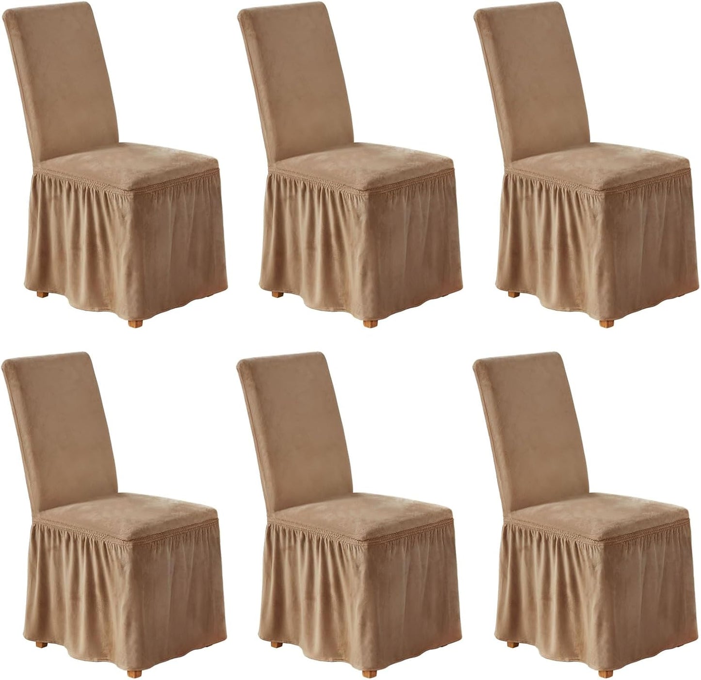 NICEEC Spandex Chair Covers for Dining Chairs Covers Set of 4 Removable Dining Room Chair Covers with Skirt Parson Chair Slipcovers Washable Chair Protector for Kitchen Party Banquet(Beige-Pink)