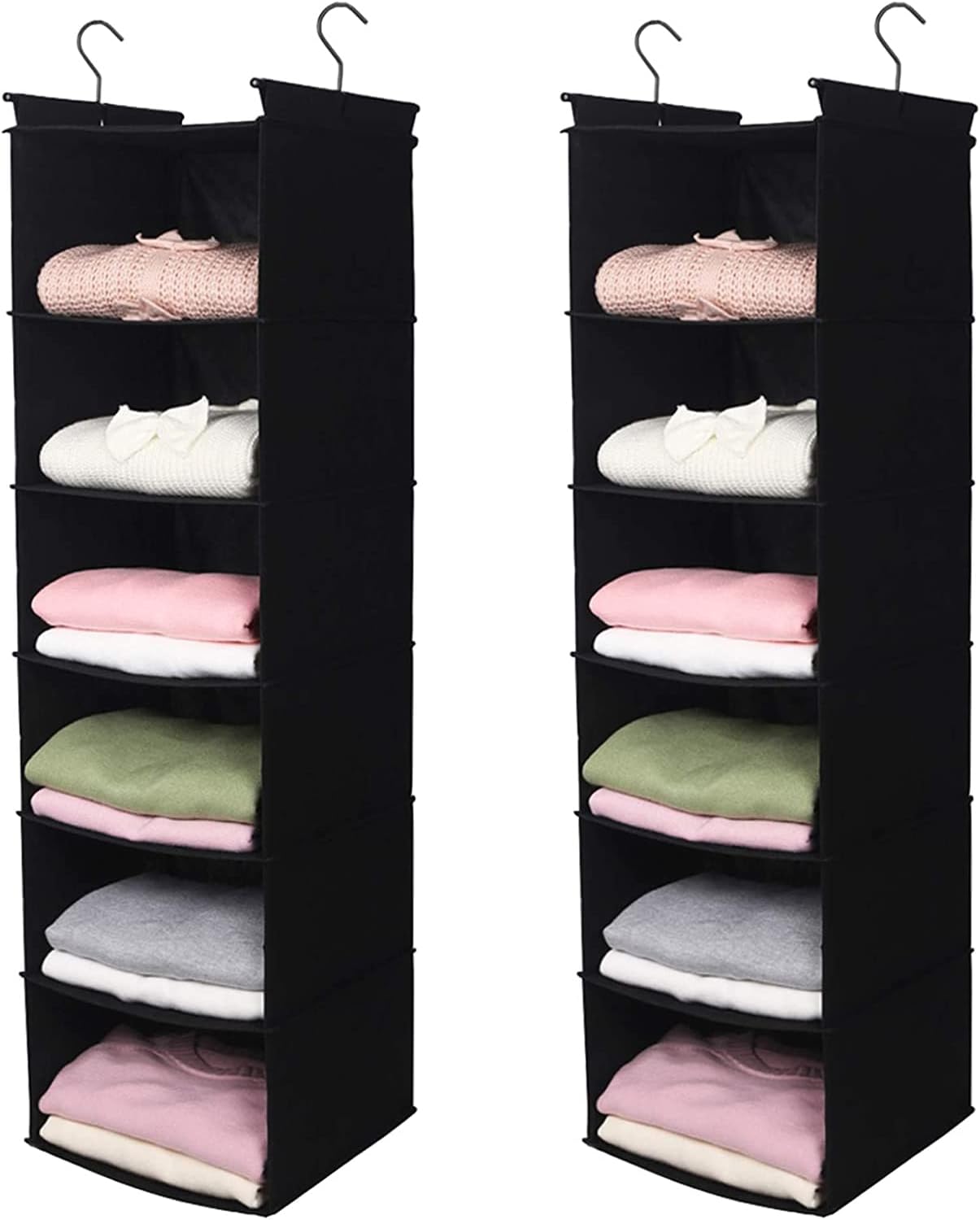 MAX Houser 6 Tier Shelf Hanging Closet Organizer, Closet Hanging Shelf with 2 Sturdy Hooks for Storage, Foldable (Grey)