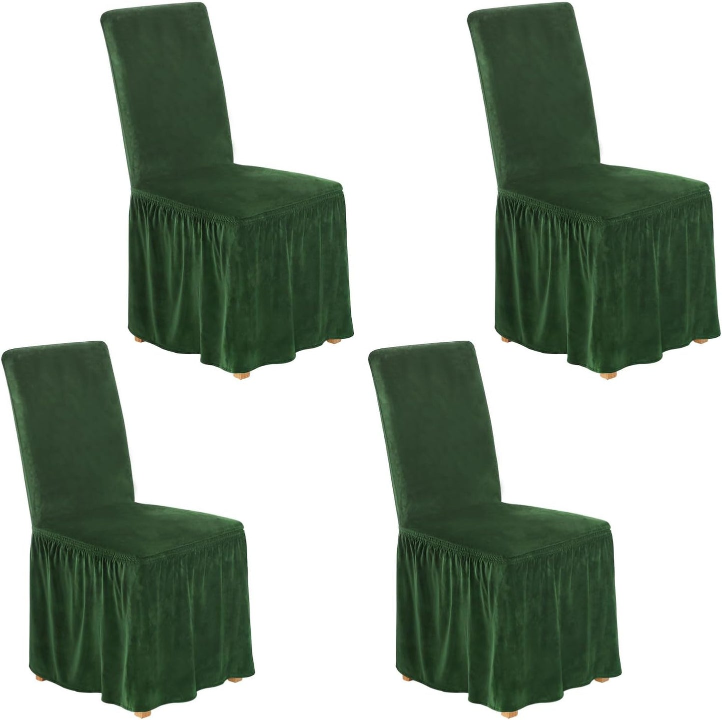 NICEEC Spandex Chair Covers for Dining Chairs Covers Set of 4 Removable Dining Room Chair Covers with Skirt Parson Chair Slipcovers Washable Chair Protector for Kitchen Party Banquet(Beige-Pink)