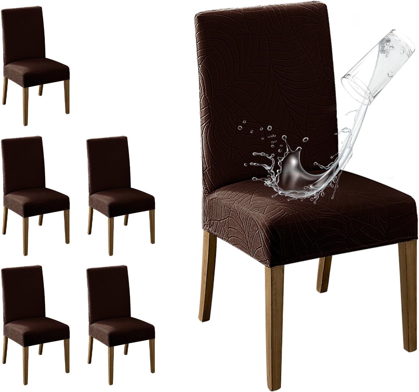 MOSAYT 100% Waterproof Dining Room Chair Covers Set of 6, Super Fit Stretch Jacquard Parson Chairs Slipcovers Removable Washable Chair Seat Protectors for Home, Kitchen, Banquet (Beige)