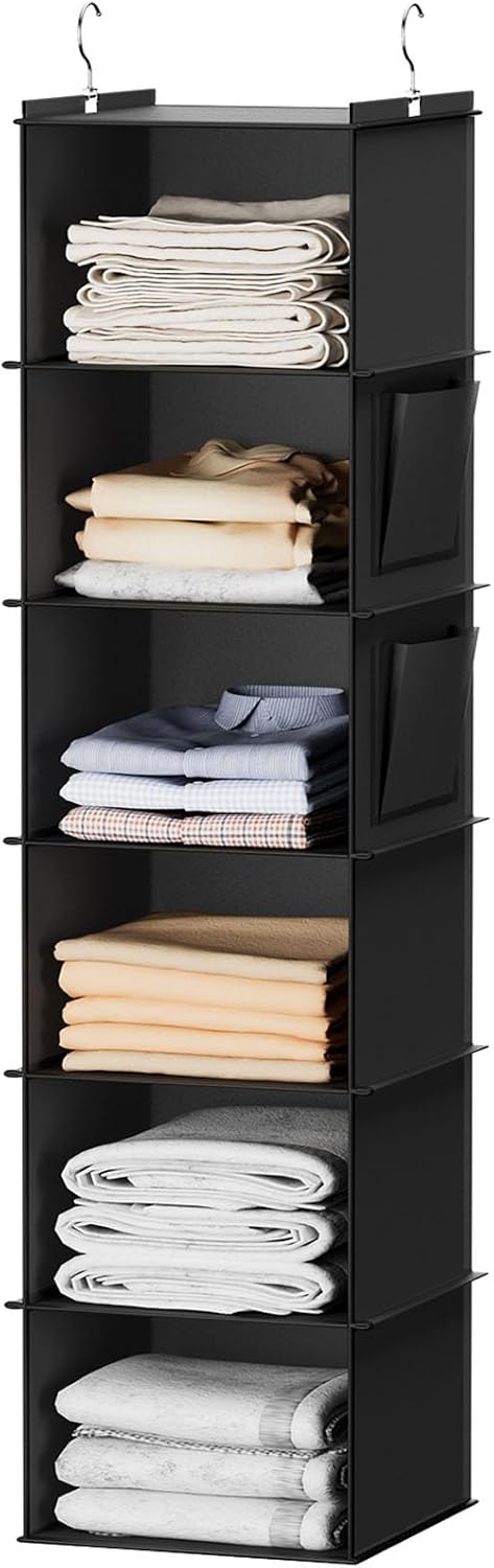 YOUDENOVA Hanging Closet Organizer and Storage, 6-Shelf Closet Hanging Storage Shelves, Grey