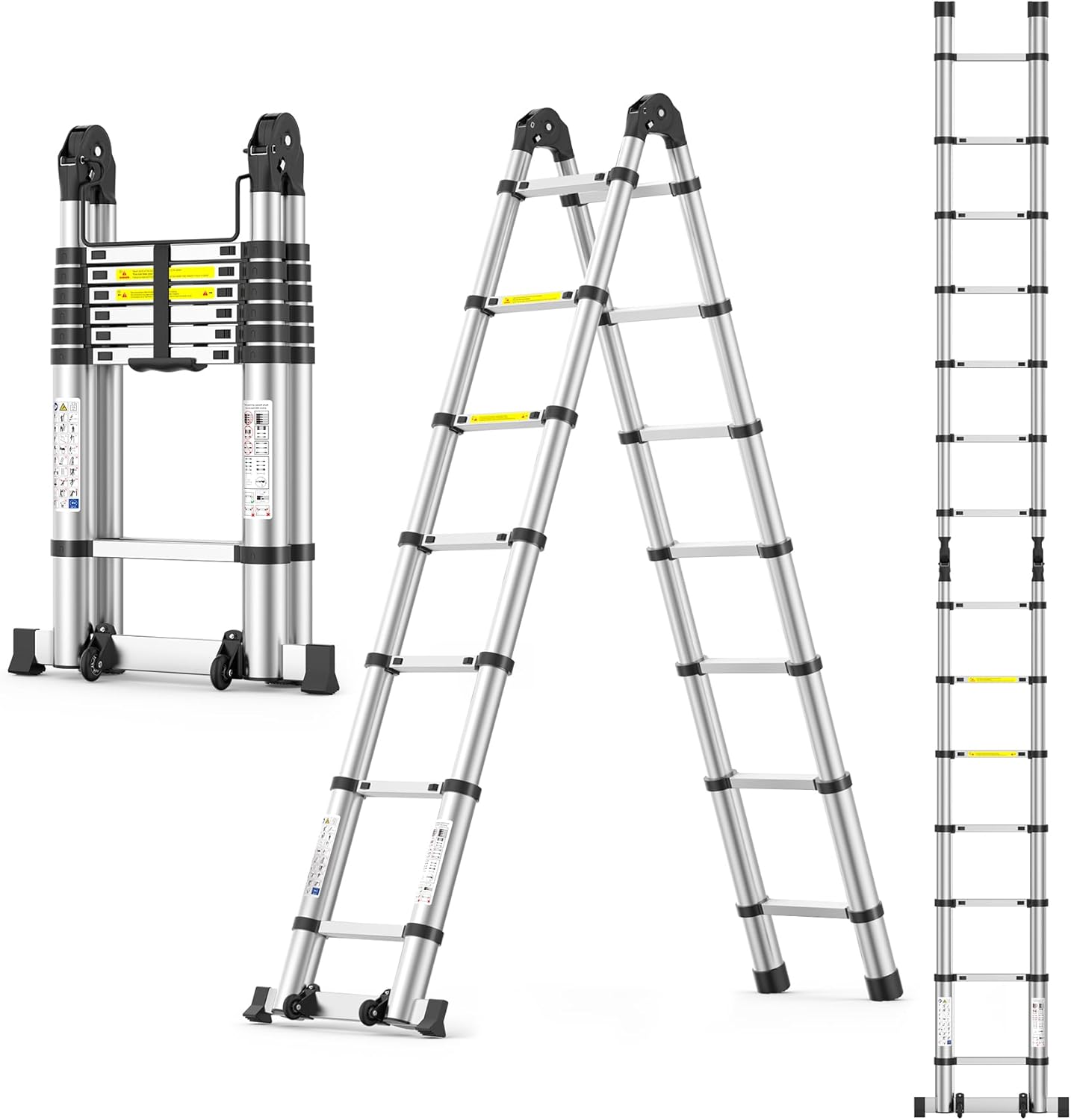 Telescoping Ladder,12.5 FT Extension Ladder, Heavy Duty 330lbs Max Capacity, Multi-Purpose Collapsible Ladder for RV or Outdoor Work Black