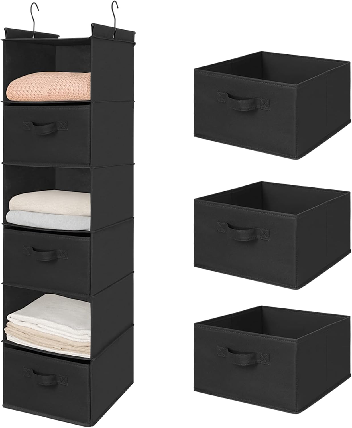 MAX Houser 6 Tier Shelf Hanging Closet Organizer, Closet Hanging Shelf with 2 Sturdy Hooks for Storage, Foldable (Grey)