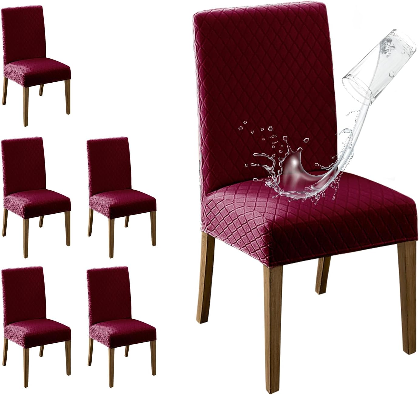 MOSAYT 100% Waterproof Dining Room Chair Covers Set of 6, Super Fit Stretch Jacquard Parson Chairs Slipcovers Removable Washable Chair Seat Protectors for Home, Kitchen, Banquet (Beige)