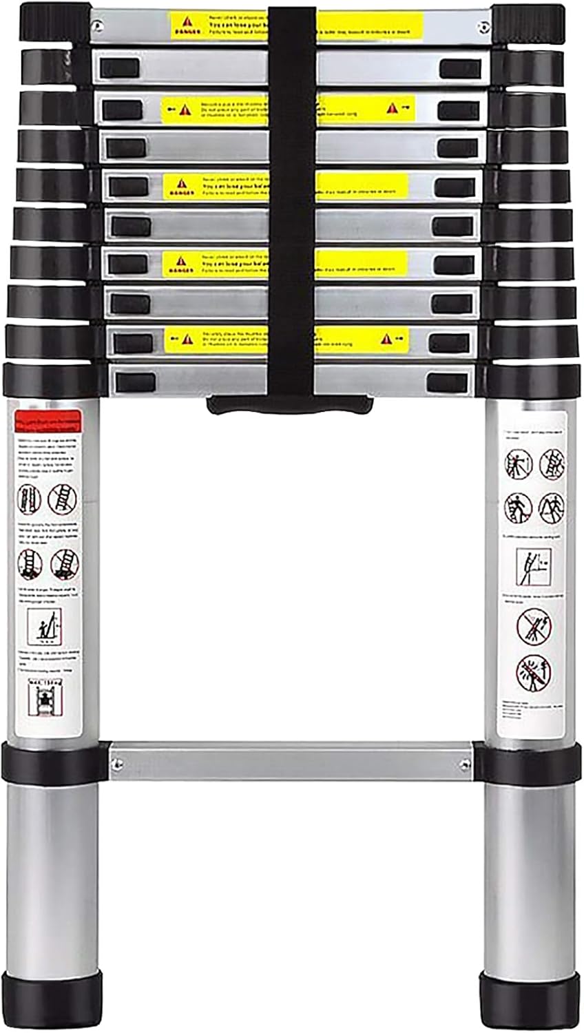 Telescoping Ladder with Hooks 8.5 FT - Aluminum Telescopic Ladder with Stabilizer - Retractable Extension Ladders for Home Loft Roof RV Work with EN131 Certification - 330lbs Max Capacity