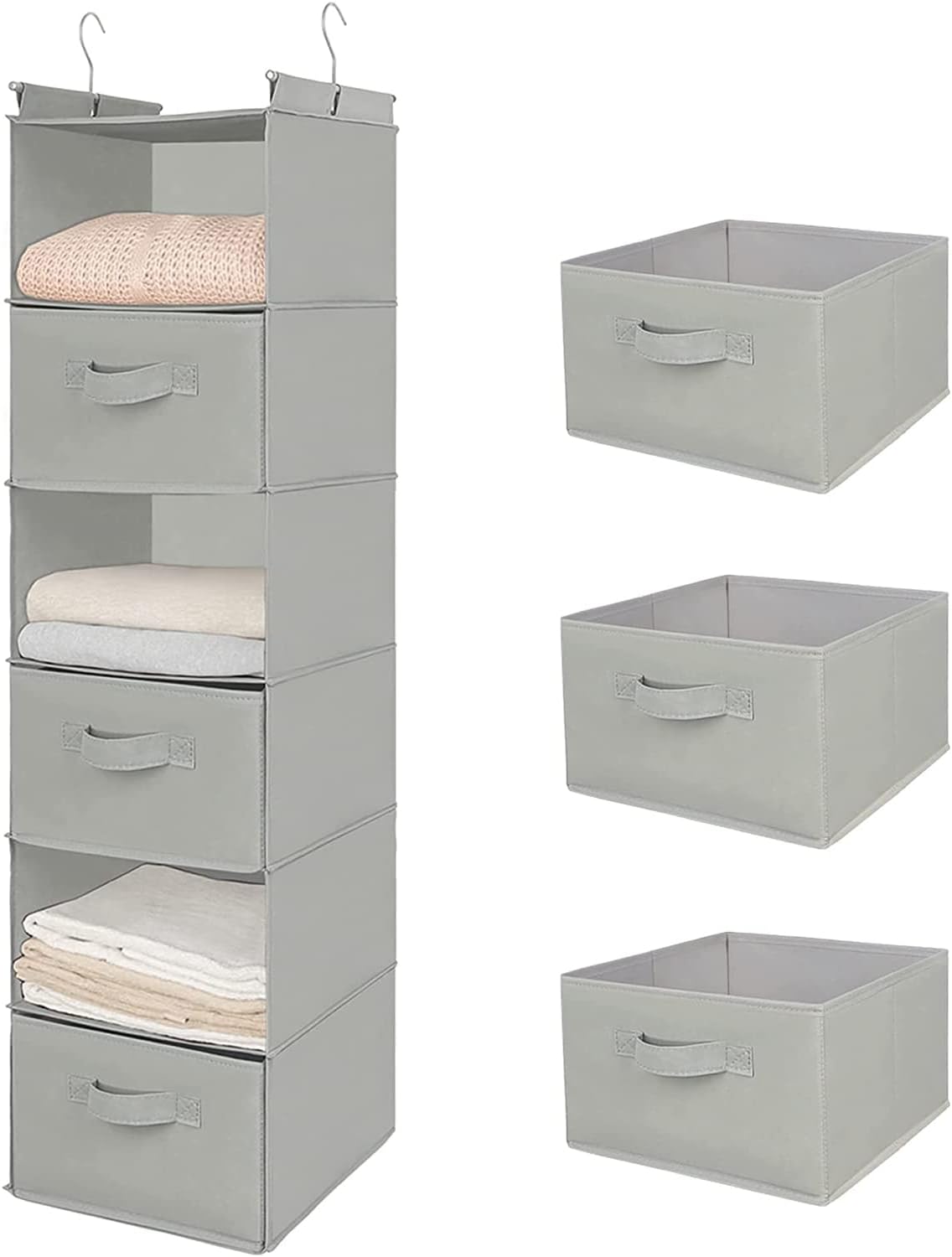 MAX Houser 6 Tier Shelf Hanging Closet Organizer, Closet Hanging Shelf with 2 Sturdy Hooks for Storage, Foldable (Grey)