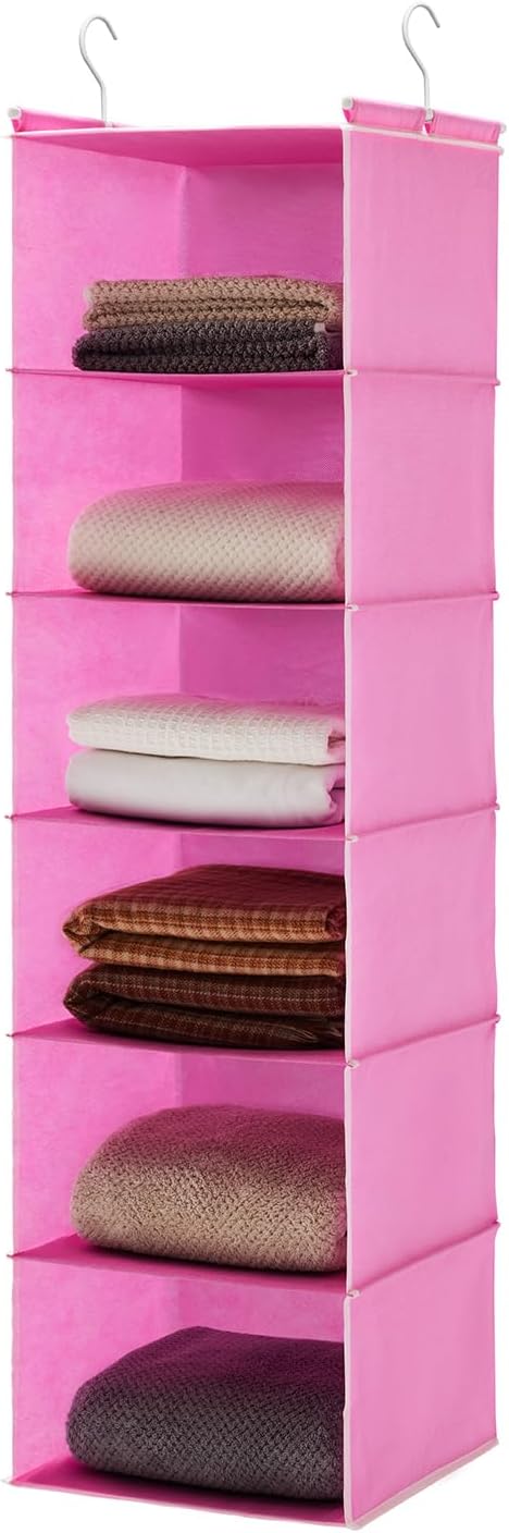 MAX Houser 6 Tier Shelf Hanging Closet Organizer, Closet Hanging Shelf with 2 Sturdy Hooks for Storage, Foldable (Grey)