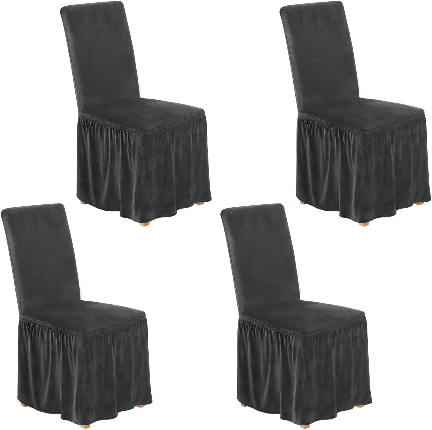 NICEEC Spandex Chair Covers for Dining Chairs Covers Set of 4 Removable Dining Room Chair Covers with Skirt Parson Chair Slipcovers Washable Chair Protector for Kitchen Party Banquet(Beige-Pink)