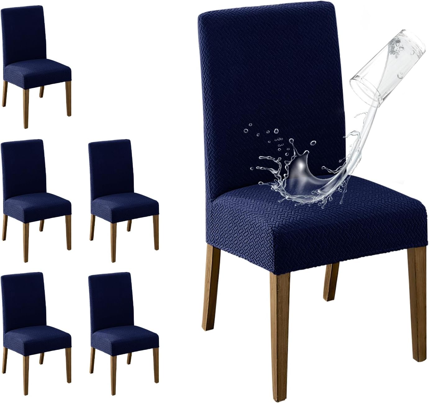 MOSAYT 100% Waterproof Dining Room Chair Covers Set of 6, Super Fit Stretch Jacquard Parson Chairs Slipcovers Removable Washable Chair Seat Protectors for Home, Kitchen, Banquet (Beige)