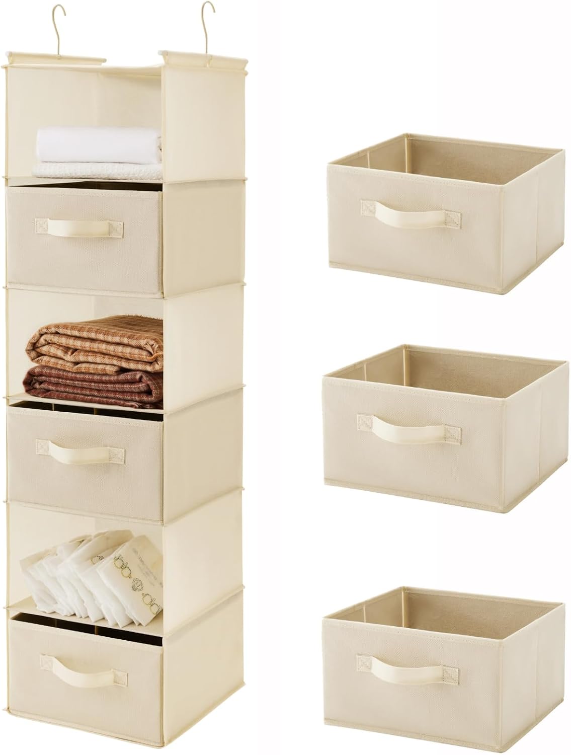 MAX Houser 6 Tier Shelf Hanging Closet Organizer, Closet Hanging Shelf with 2 Sturdy Hooks for Storage, Foldable (Grey)