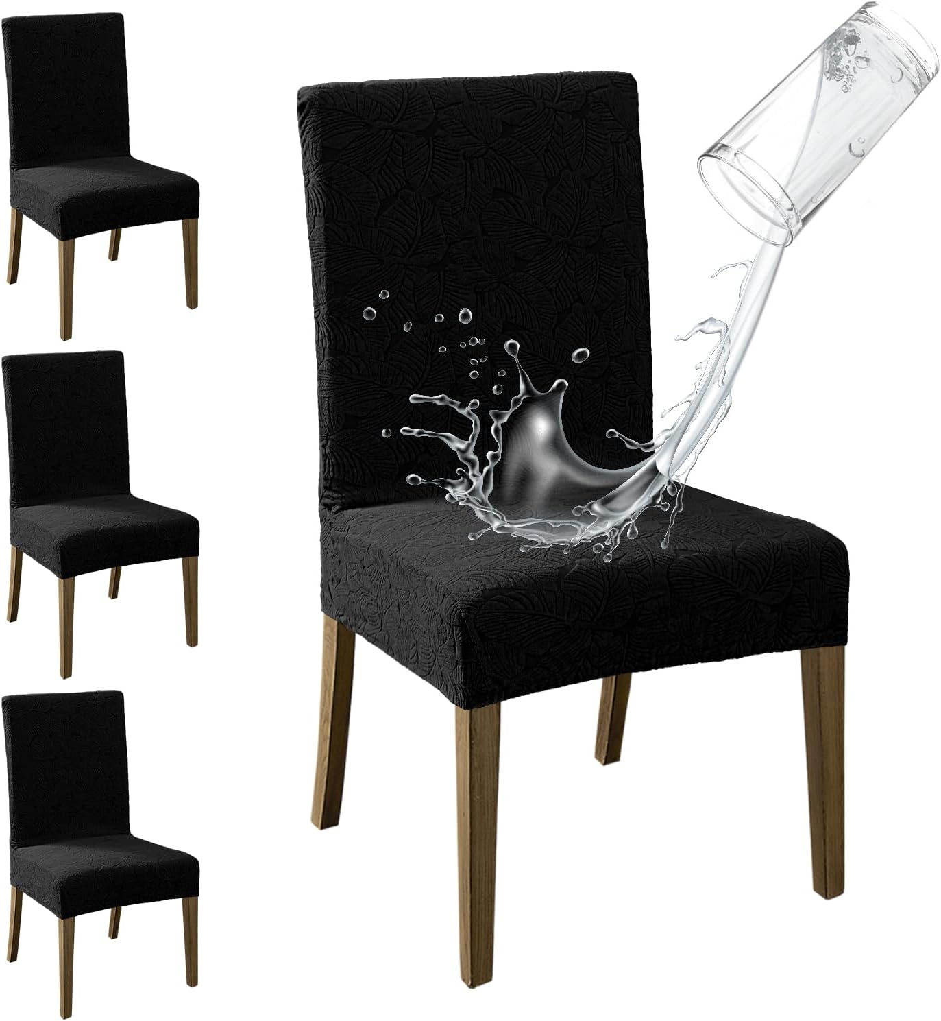 MOSAYT 100% Waterproof Dining Room Chair Covers Set of 6, Super Fit Stretch Jacquard Parson Chairs Slipcovers Removable Washable Chair Seat Protectors for Home, Kitchen, Banquet (Beige)