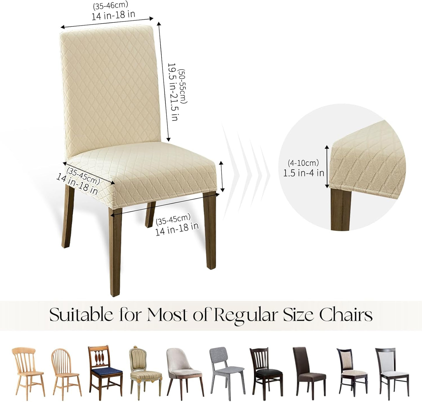 MOSAYT 100% Waterproof Dining Room Chair Covers Set of 6, Super Fit Stretch Jacquard Parson Chairs Slipcovers Removable Washable Chair Seat Protectors for Home, Kitchen, Banquet (Beige)