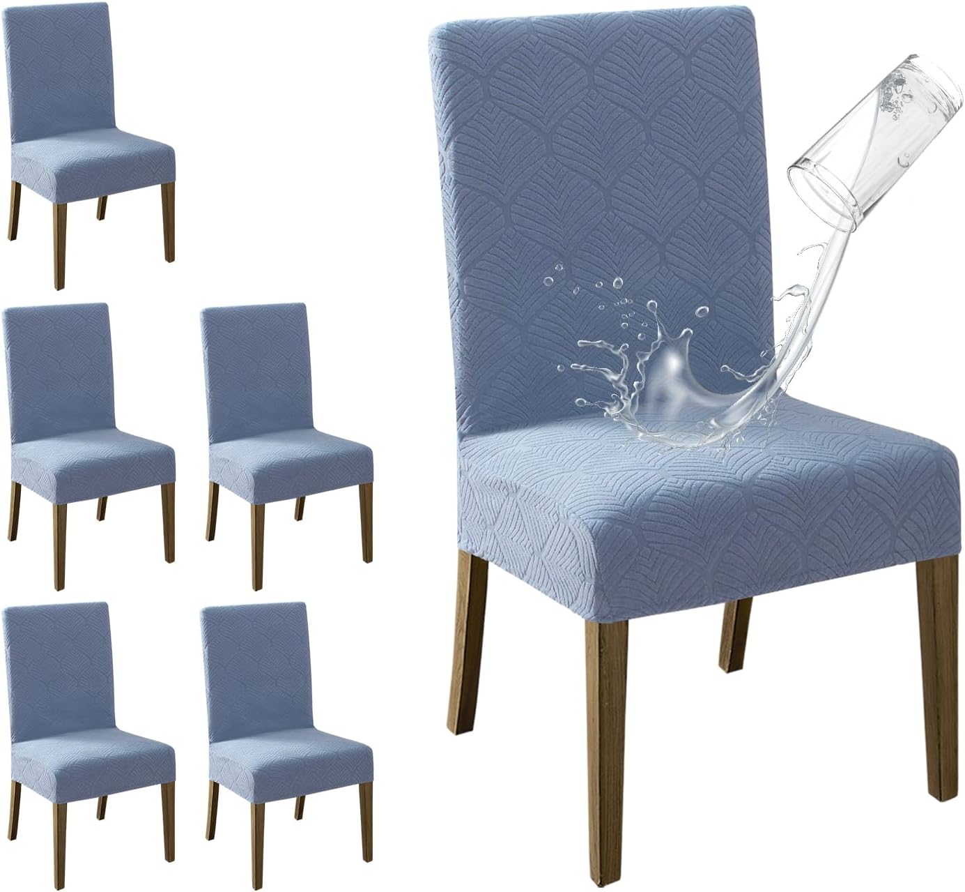 MOSAYT 100% Waterproof Dining Room Chair Covers Set of 6, Super Fit Stretch Jacquard Parson Chairs Slipcovers Removable Washable Chair Seat Protectors for Home, Kitchen, Banquet (Beige)