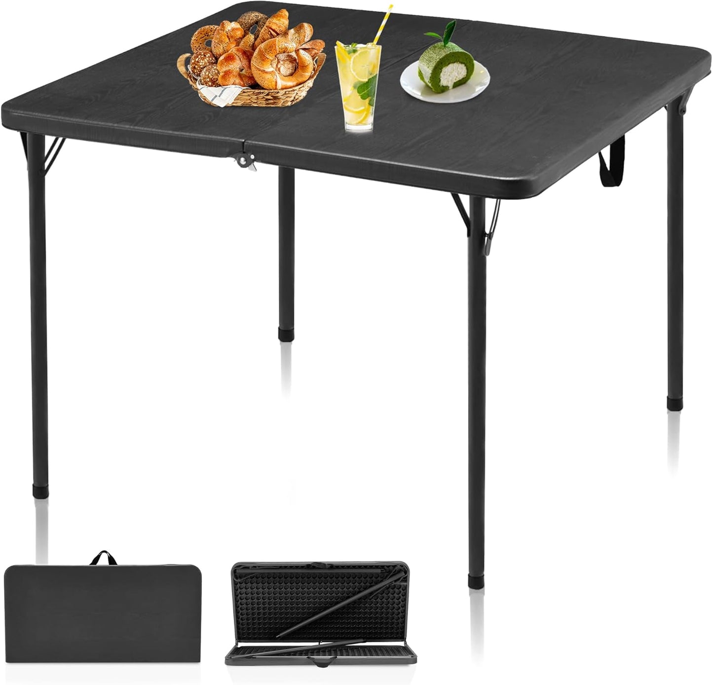 34" Folding Table, Portable Square Folding Card Table with Collapsible Legs & Carrying Handle, Plastic Tables for Camping,Picnic, Office, Party, White