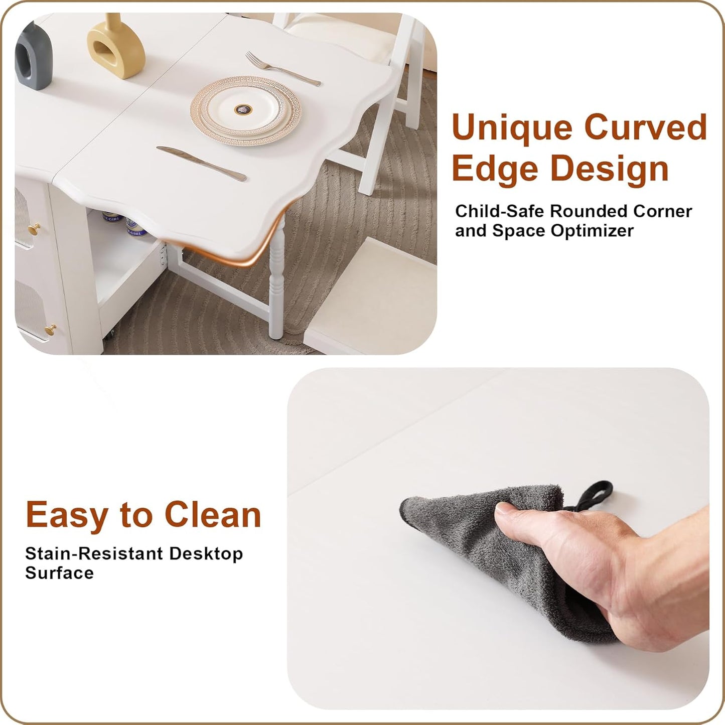 Drop Leaf Tables for Small Spaces,54.3'' x 30.7'' Space Saving Folding Dining Table 4 Wheels with 1 Drawer and 1 Shelf, White Extendable Dining Room Table, Expandable Table for Kitchen