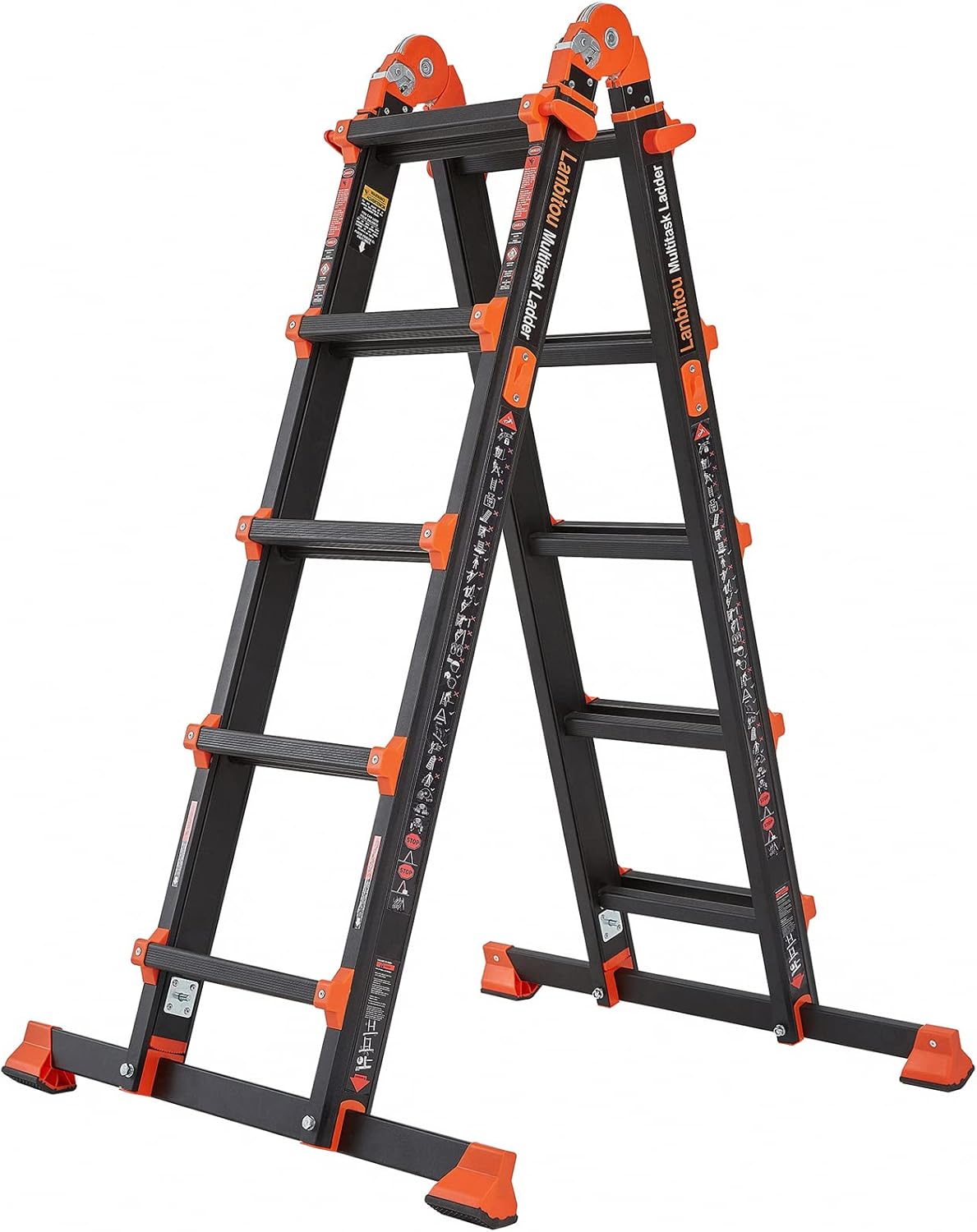 Ladder, A Frame 4 Step Ladder Extension, 14 FT Anti-Slip Multi Position & Storage Folding Ladder, 330 lbs Security Load Telescoping Aluminum Ladders for Stairs Home Indoor Outdoor Roof