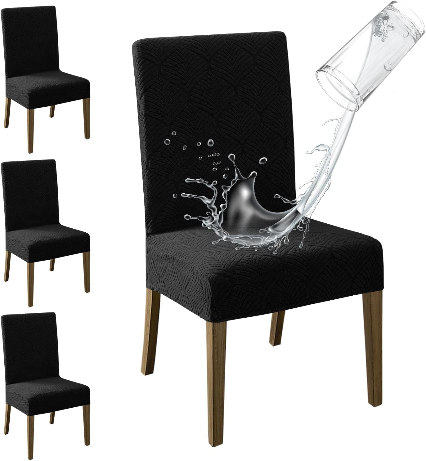 MOSAYT 100% Waterproof Dining Room Chair Covers Set of 6, Super Fit Stretch Jacquard Parson Chairs Slipcovers Removable Washable Chair Seat Protectors for Home, Kitchen, Banquet (Beige)