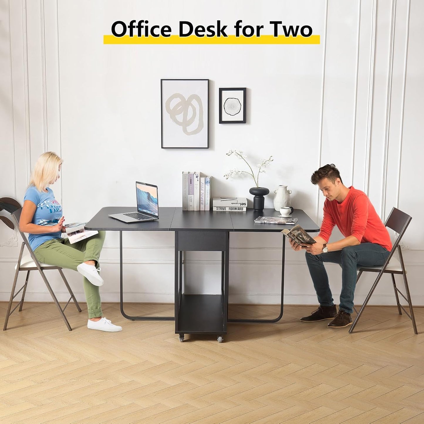 Folding Dining Room Table for 4/6 with 35.4" Extra Wide Space Saving Drop Leaf Table with Lockable Wheels & Storage, Heavy Duty Eco Solid Wood Top 300lb, Convertible Desk for Apartments/RV/Home Office