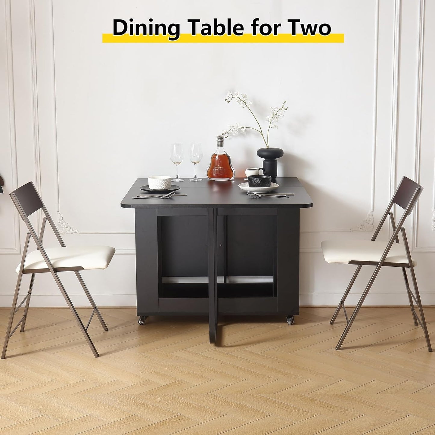 Folding Dining Room Table for 4/6 with 35.4" Extra Wide Space Saving Drop Leaf Table with Lockable Wheels & Storage, Heavy Duty Eco Solid Wood Top 300lb, Convertible Desk for Apartments/RV/Home Office