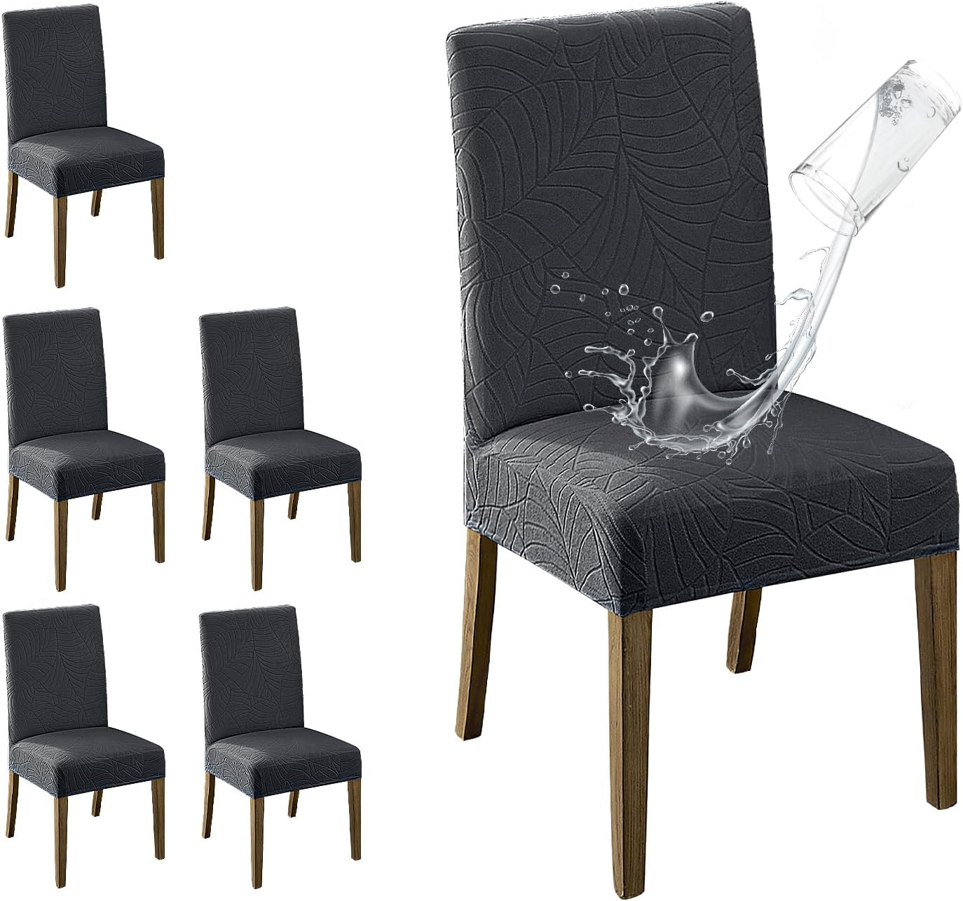 MOSAYT 100% Waterproof Dining Room Chair Covers Set of 6, Super Fit Stretch Jacquard Parson Chairs Slipcovers Removable Washable Chair Seat Protectors for Home, Kitchen, Banquet (Beige)