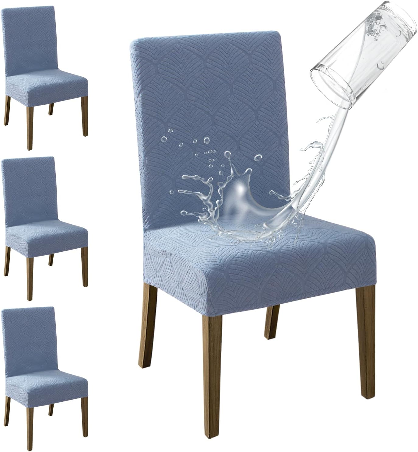 MOSAYT 100% Waterproof Dining Room Chair Covers Set of 6, Super Fit Stretch Jacquard Parson Chairs Slipcovers Removable Washable Chair Seat Protectors for Home, Kitchen, Banquet (Beige)