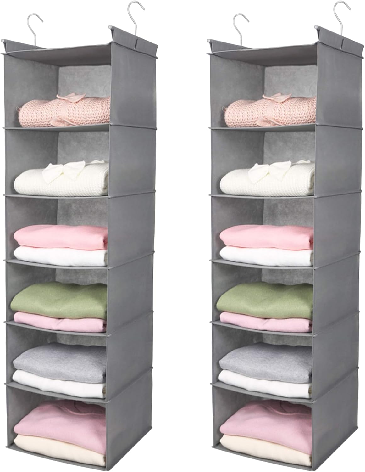 MAX Houser 6 Tier Shelf Hanging Closet Organizer, Closet Hanging Shelf with 2 Sturdy Hooks for Storage, Foldable (Grey)