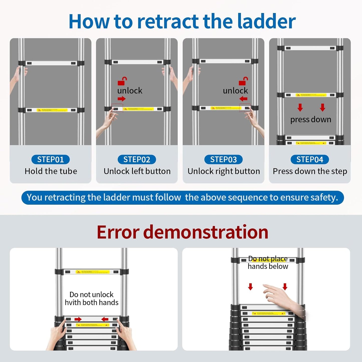 Telescoping Ladder,12.5 FT Extension Ladder, Heavy Duty 330lbs Max Capacity, Multi-Purpose Collapsible Ladder for RV or Outdoor Work Black