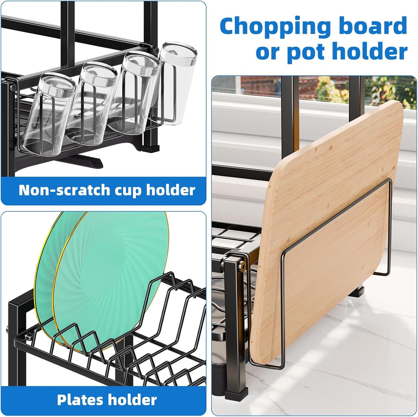 Simple Trending Kitchen Dish Drying Rack, 2-Tier Dish Rack with Drainboard, Stainless Steel Dish Drainer Organizer, Black