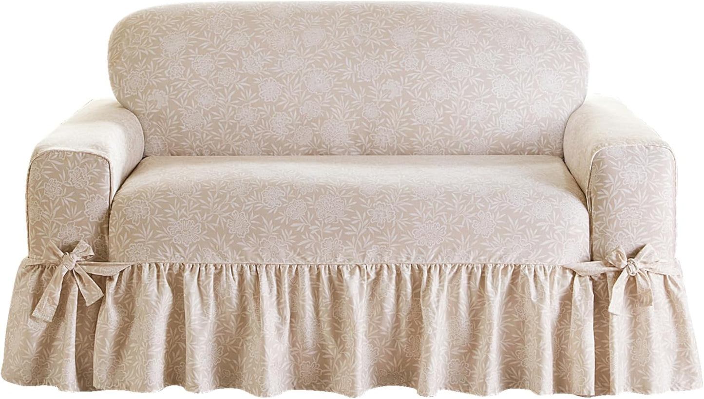 SureFit Essential Twill Ruffled Long Dining Chair Slipcover, Dining Chair Cover with Cotton Solid Design, Long Ruffled Skirt and Corner Pleats, Machine Washable, White