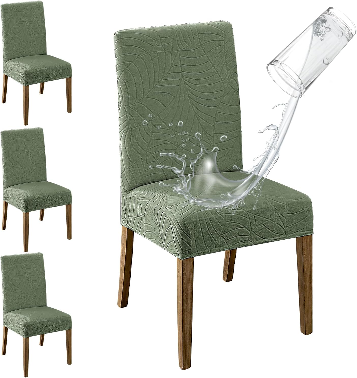 MOSAYT 100% Waterproof Dining Room Chair Covers Set of 6, Super Fit Stretch Jacquard Parson Chairs Slipcovers Removable Washable Chair Seat Protectors for Home, Kitchen, Banquet (Beige)