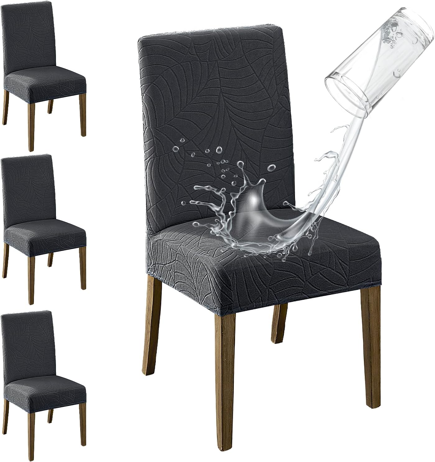 MOSAYT 100% Waterproof Dining Room Chair Covers Set of 6, Super Fit Stretch Jacquard Parson Chairs Slipcovers Removable Washable Chair Seat Protectors for Home, Kitchen, Banquet (Beige)