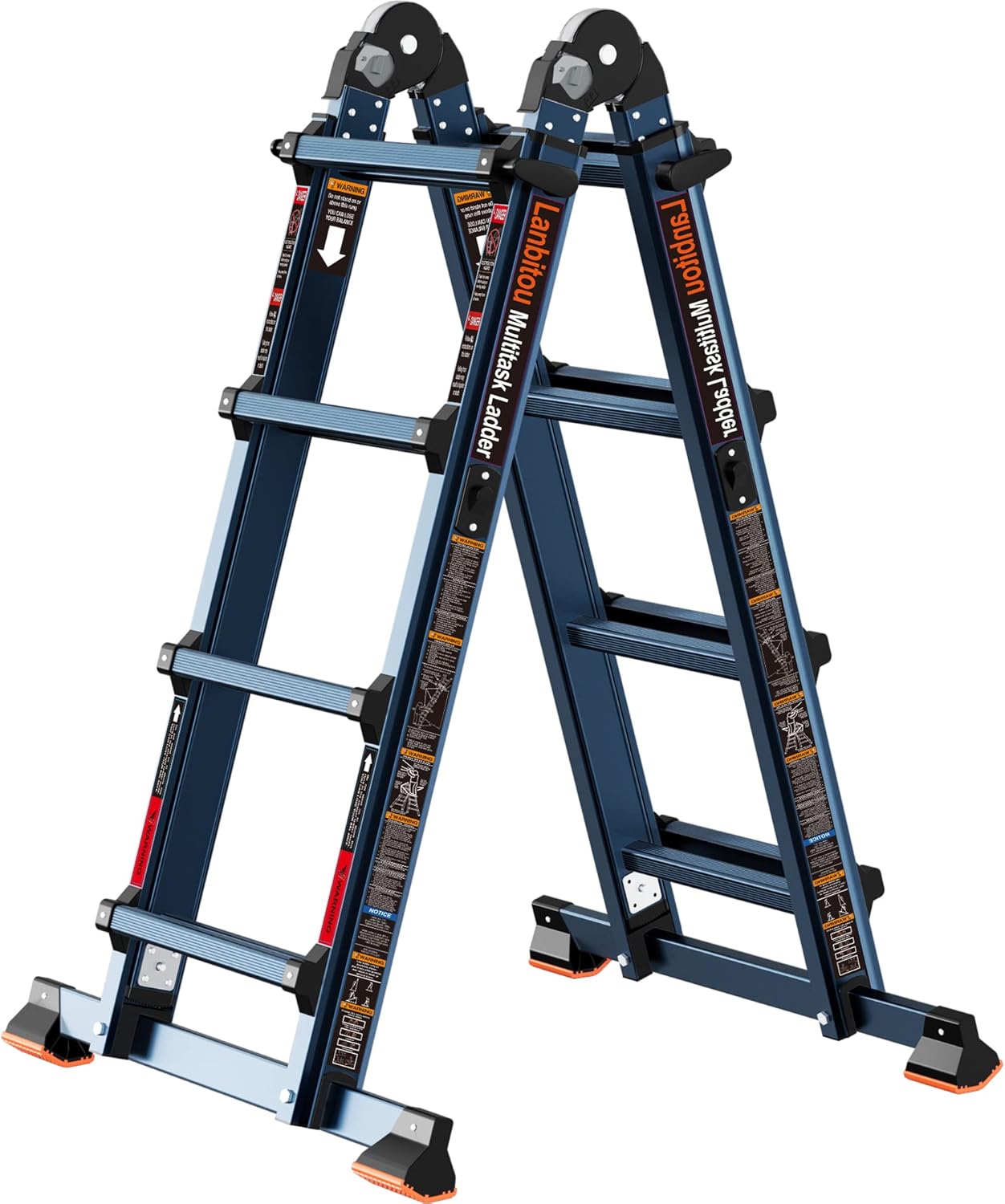 Ladder, A Frame 4 Step Ladder Extension, 14 FT Anti-Slip Multi Position & Storage Folding Ladder, 330 lbs Security Load Telescoping Aluminum Ladders for Stairs Home Indoor Outdoor Roof