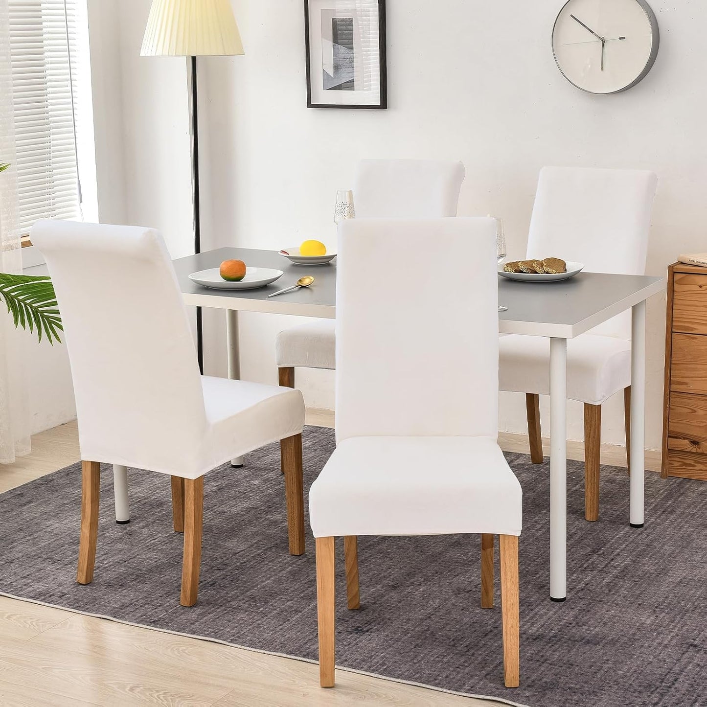 Smiry Velvet Stretch Chair Covers for Dining Room Set of 4, Soft Fit Removable Washable Kitchen Parsons Chair Slipcover Protector, Cream