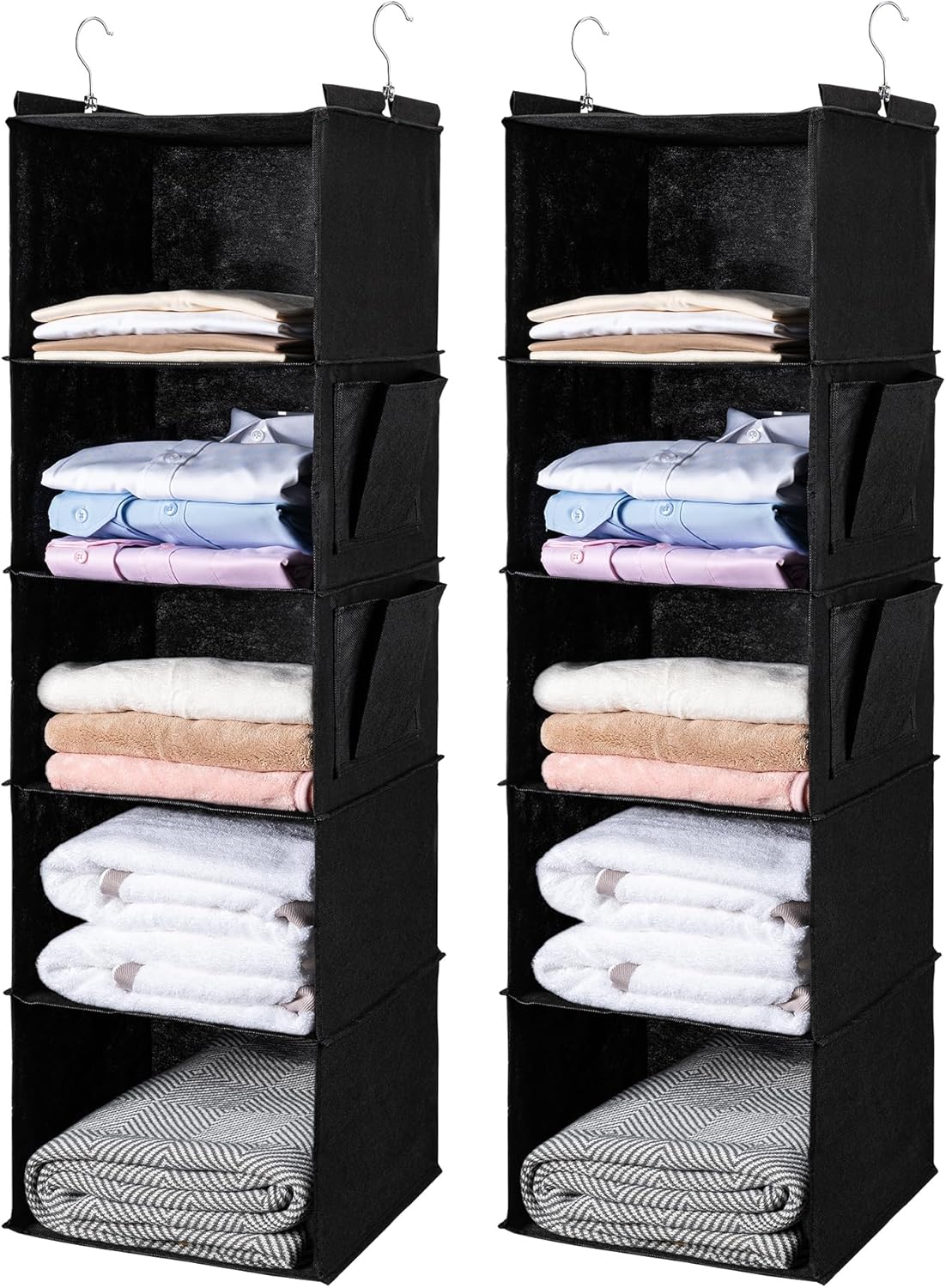 BOOMIBOO Hanging Closet Organize and Shelves,5-Hanging Shelf with 2 Side Pockets,Storage Foldable (Grey)
