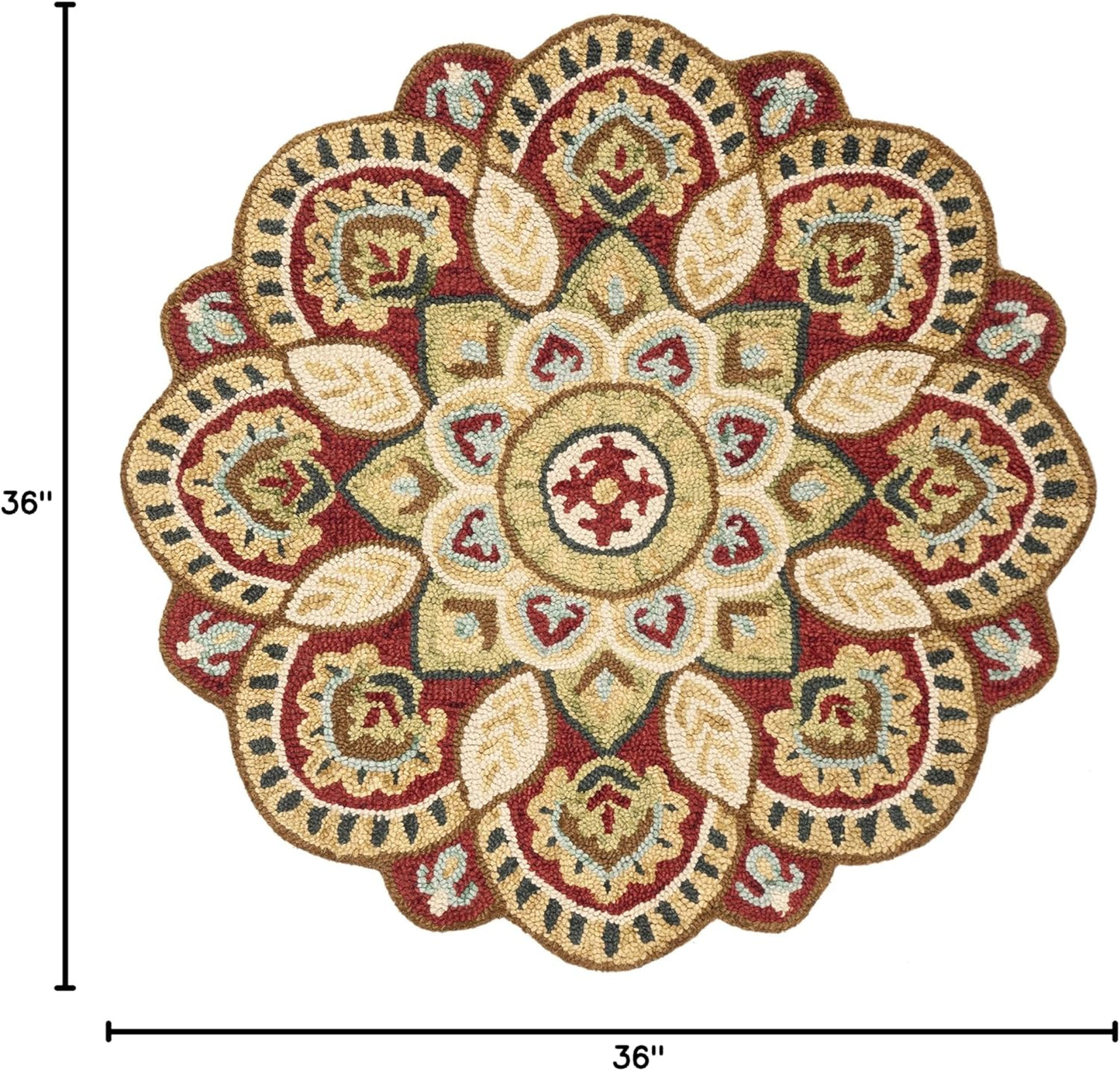 SAFAVIEH Novelty Collection Area Rug - 9' Round, Red & Taupe, Handmade Boho Floral Rustic Country Wool, Ideal for High Traffic Areas in Living Room, Bedroom (NOV604Q)
