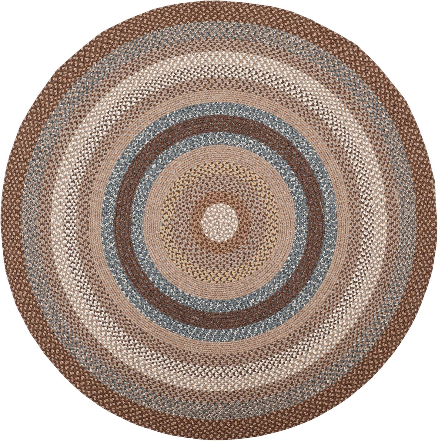 SAFAVIEH Braided Collection Area Rug - 8' Round, Brown & Multi, Handmade Country Cottage Reversible, Ideal for High Traffic Areas in Living Room, Bedroom (BRD313A)