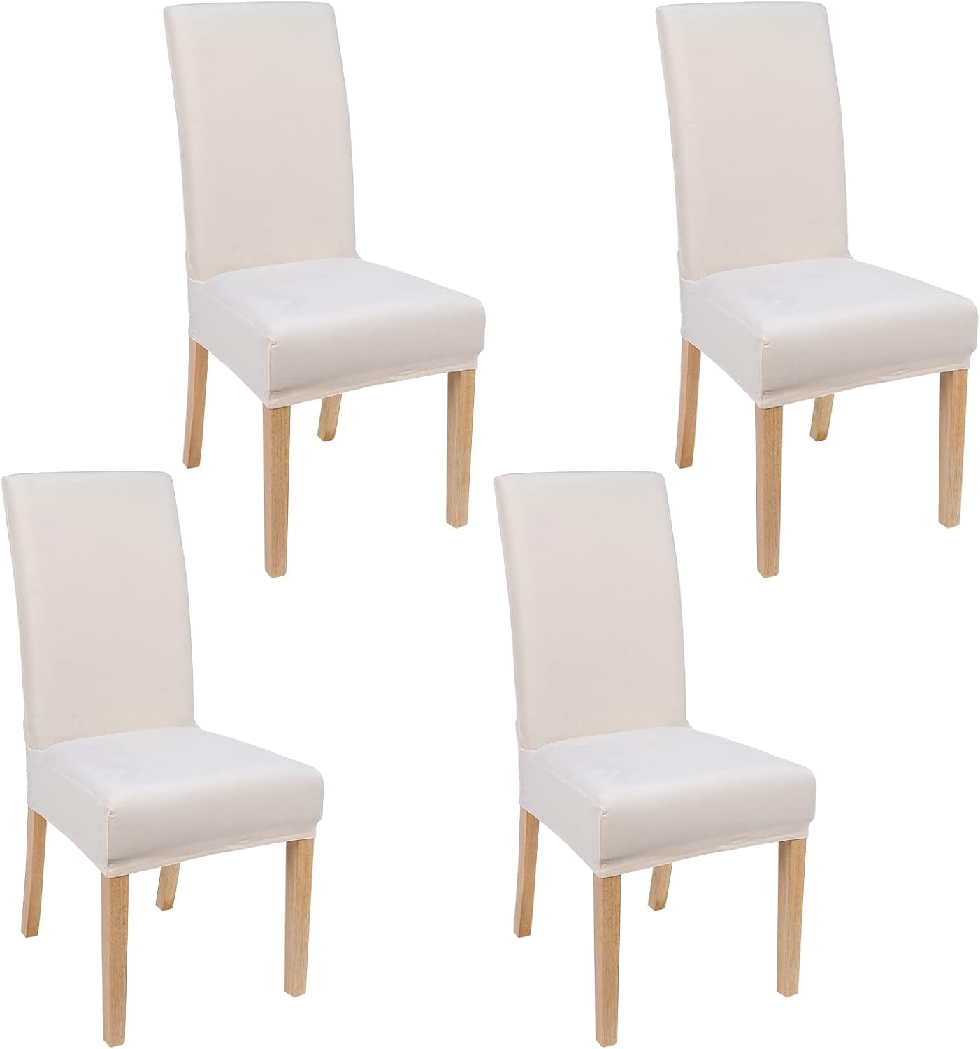 Smiry Velvet Stretch Chair Covers for Dining Room Set of 4, Soft Fit Removable Washable Kitchen Parsons Chair Slipcover Protector, Cream