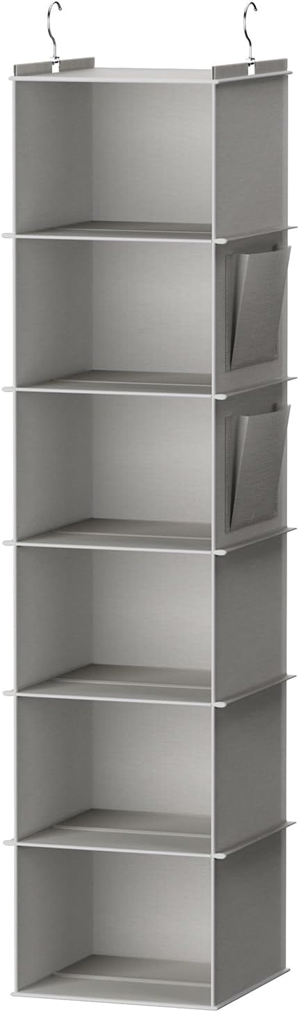 YOUDENOVA Hanging Closet Organizer and Storage, 6-Shelf Closet Hanging Storage Shelves, Grey