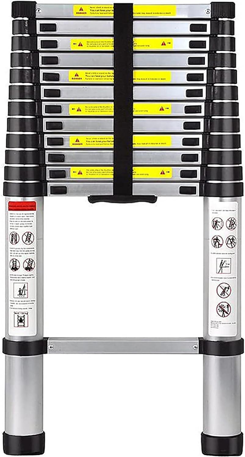 Telescoping Ladder with Hooks 8.5 FT - Aluminum Telescopic Ladder with Stabilizer - Retractable Extension Ladders for Home Loft Roof RV Work with EN131 Certification - 330lbs Max Capacity