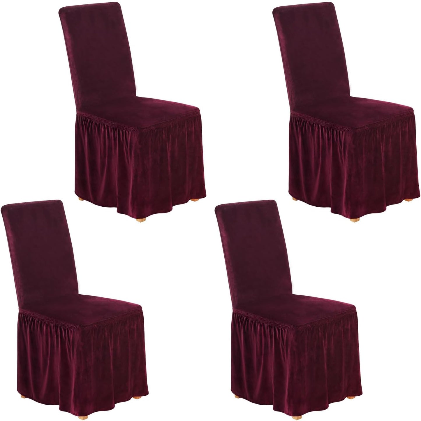 NICEEC Spandex Chair Covers for Dining Chairs Covers Set of 4 Removable Dining Room Chair Covers with Skirt Parson Chair Slipcovers Washable Chair Protector for Kitchen Party Banquet(Beige-Pink)