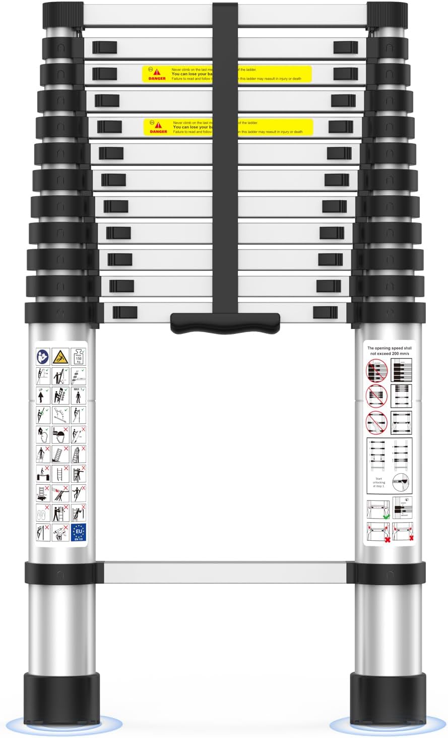 Telescoping Ladder,12.5 FT Extension Ladder, Heavy Duty 330lbs Max Capacity, Multi-Purpose Collapsible Ladder for RV or Outdoor Work Black